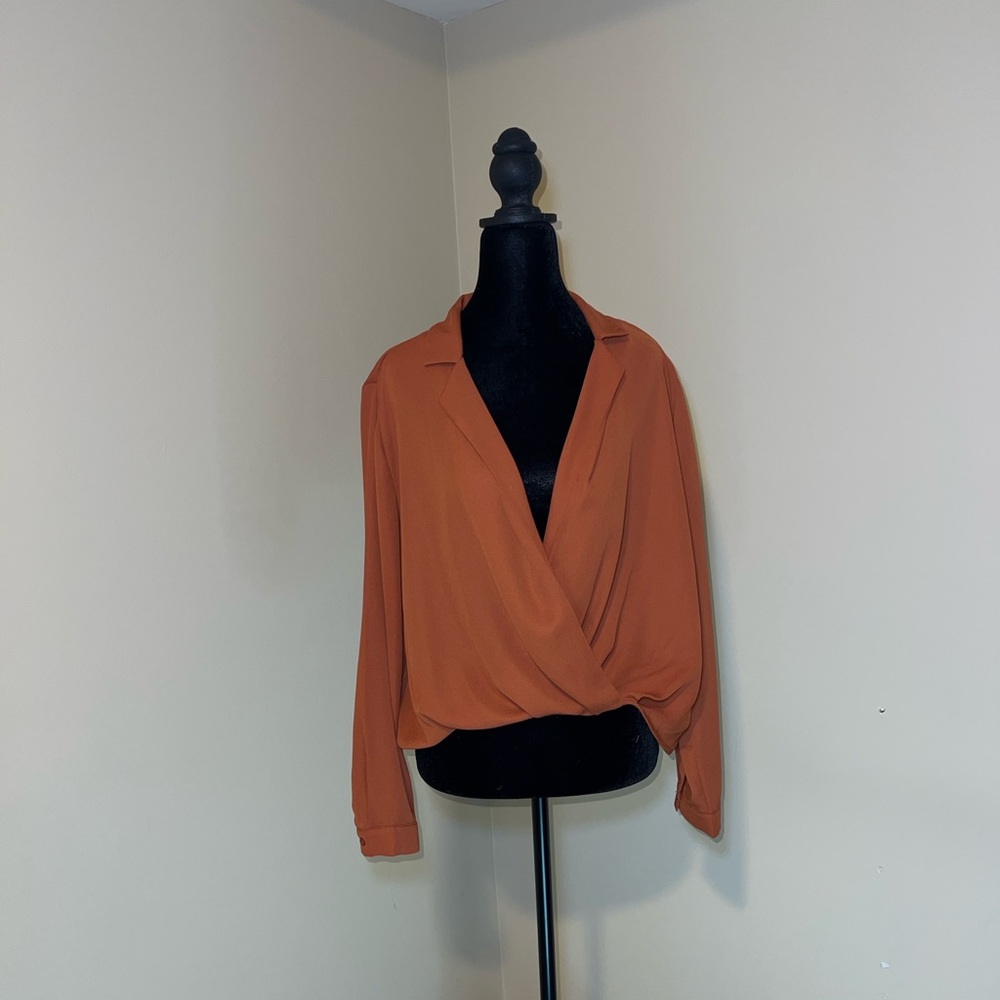 Women's Rust Wrap Front Blouse Size Medium